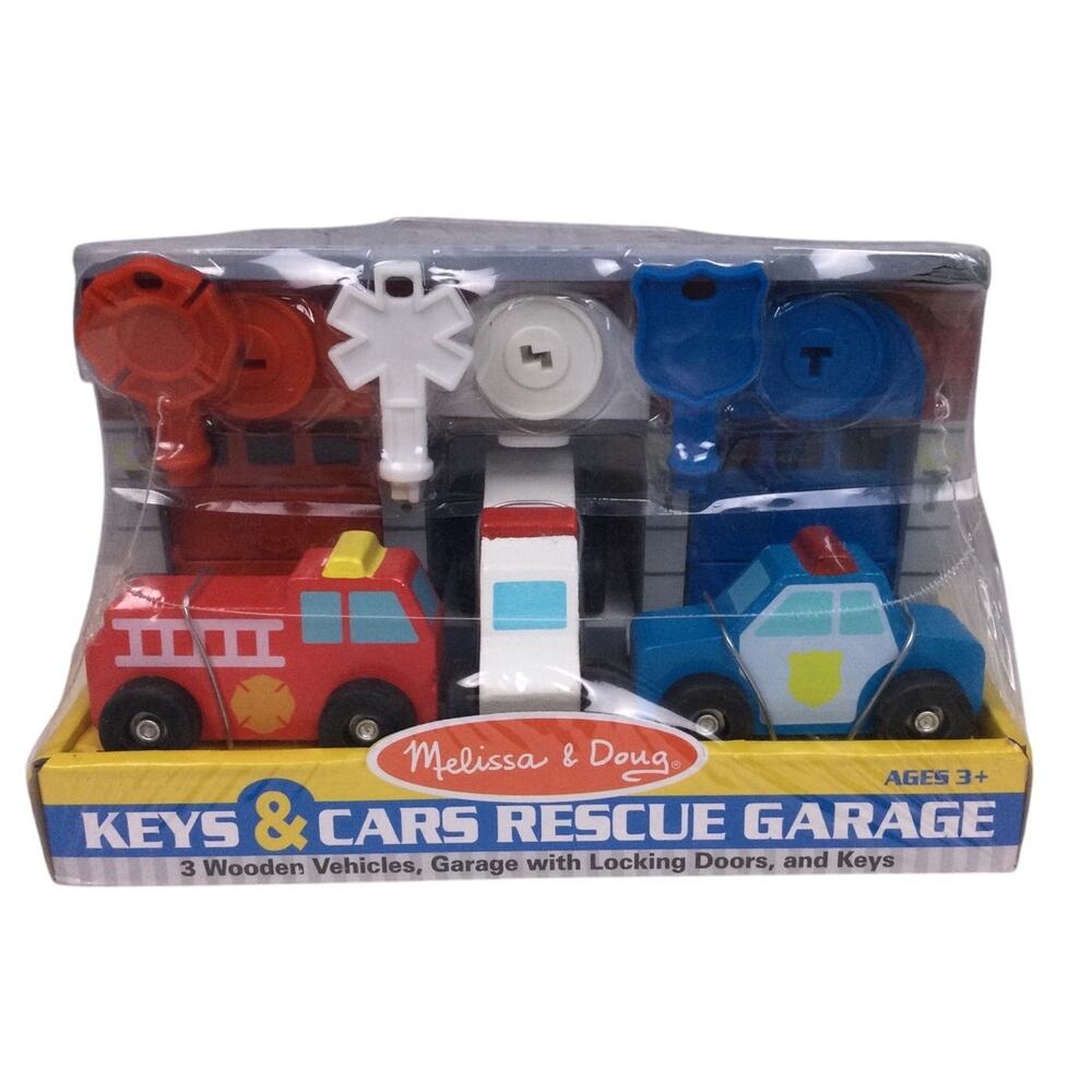 NWT Melissa & Doug Keys and Cars Rescue Garage Wooden Vehicles Play Set